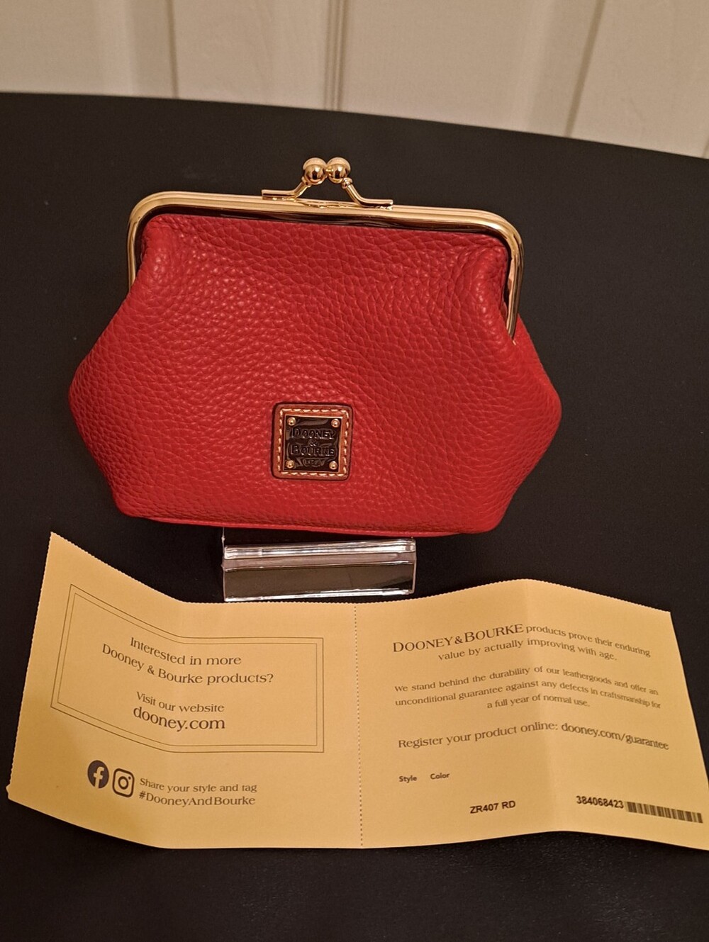 Dooney & Bourke Red Pebbled Leather Kiss-Lock Coin Purse with Gold Hardware